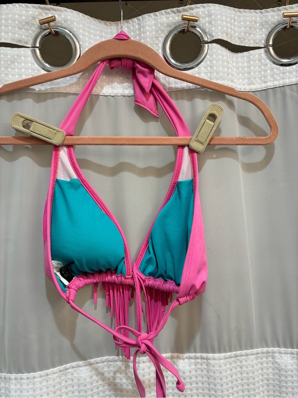 Guess Hot Pink Fringe Halter Bikini Top - Picture 3 of 3